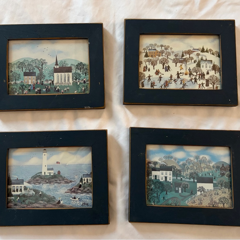 Set of 4 Diana Card Collection Primitive Prints Maine Folk Art 4 Seasons signed
